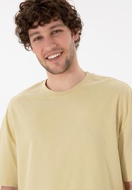 Erkek Long Fit Bisiklet Yaka Açık Haki Basic Tişört - 50305988096