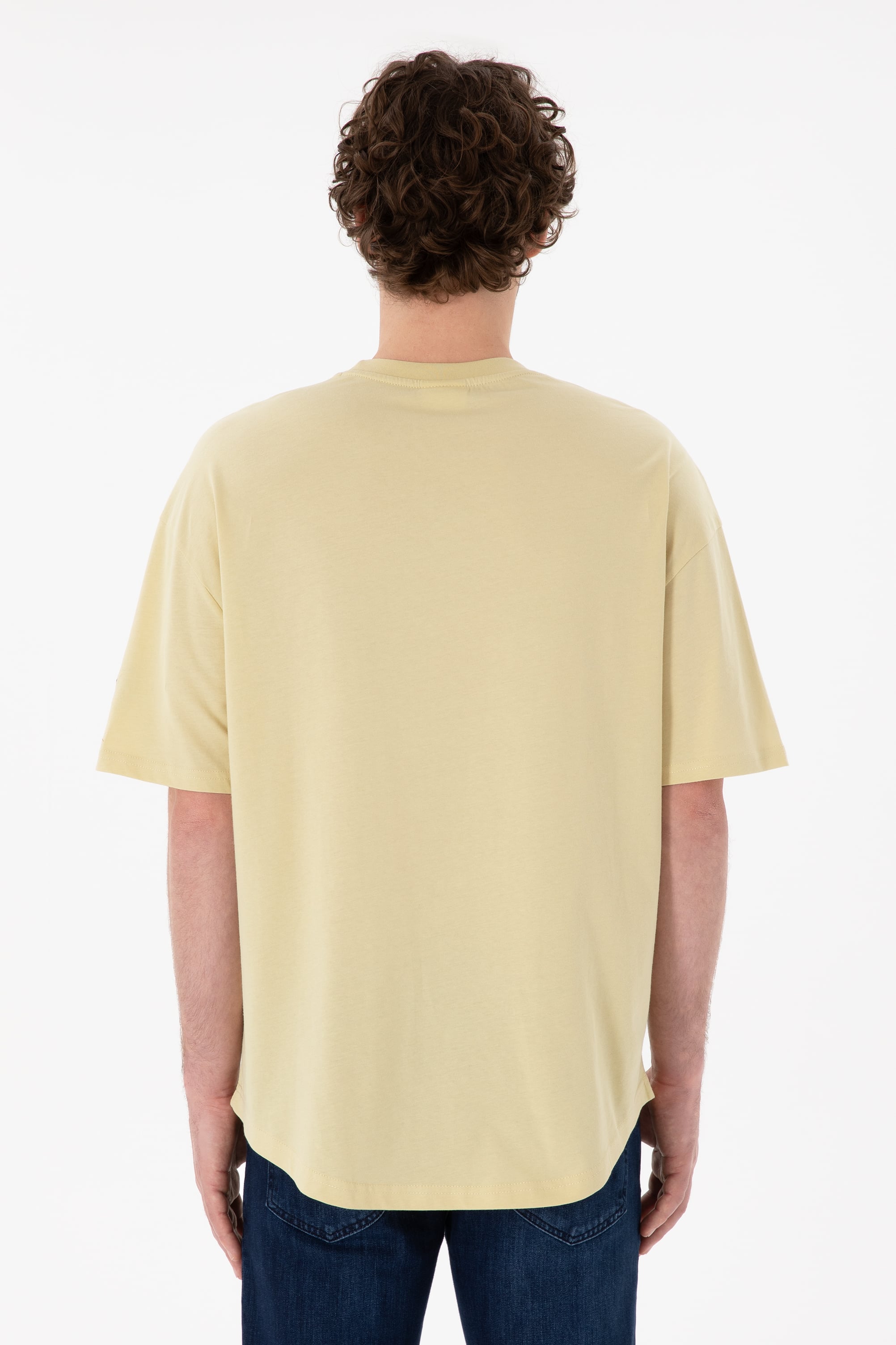 Erkek Long Fit Bisiklet Yaka Açık Haki Basic Tişört - Image 6