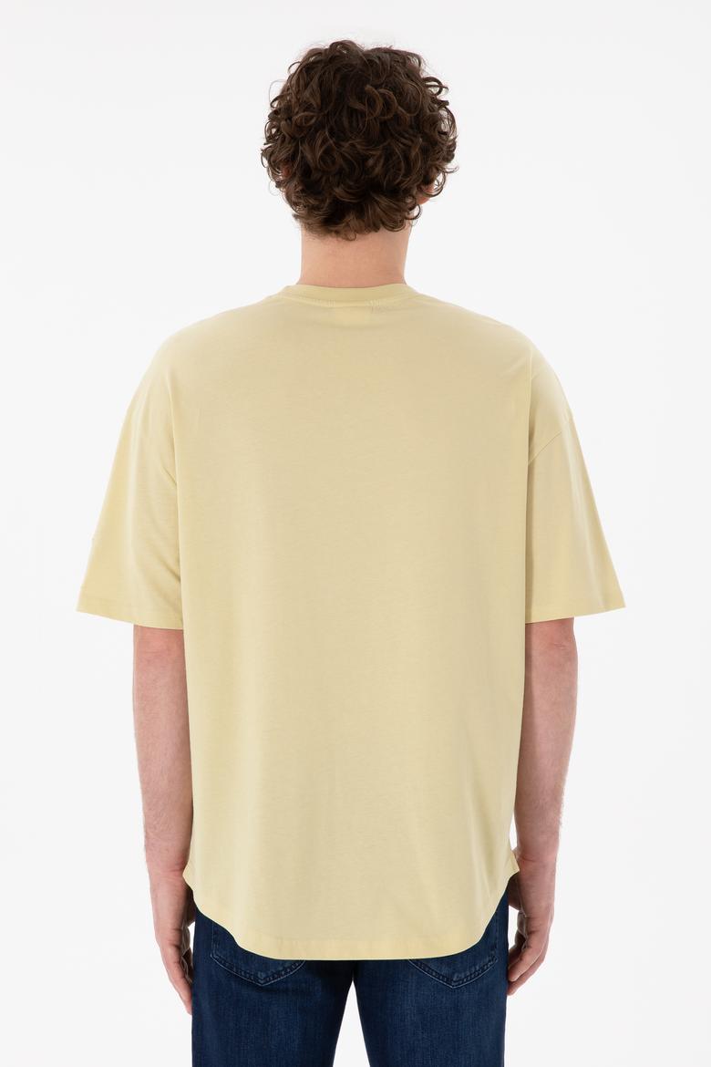 Erkek Long Fit Bisiklet Yaka Açık Haki Basic Tişört - 50305988096