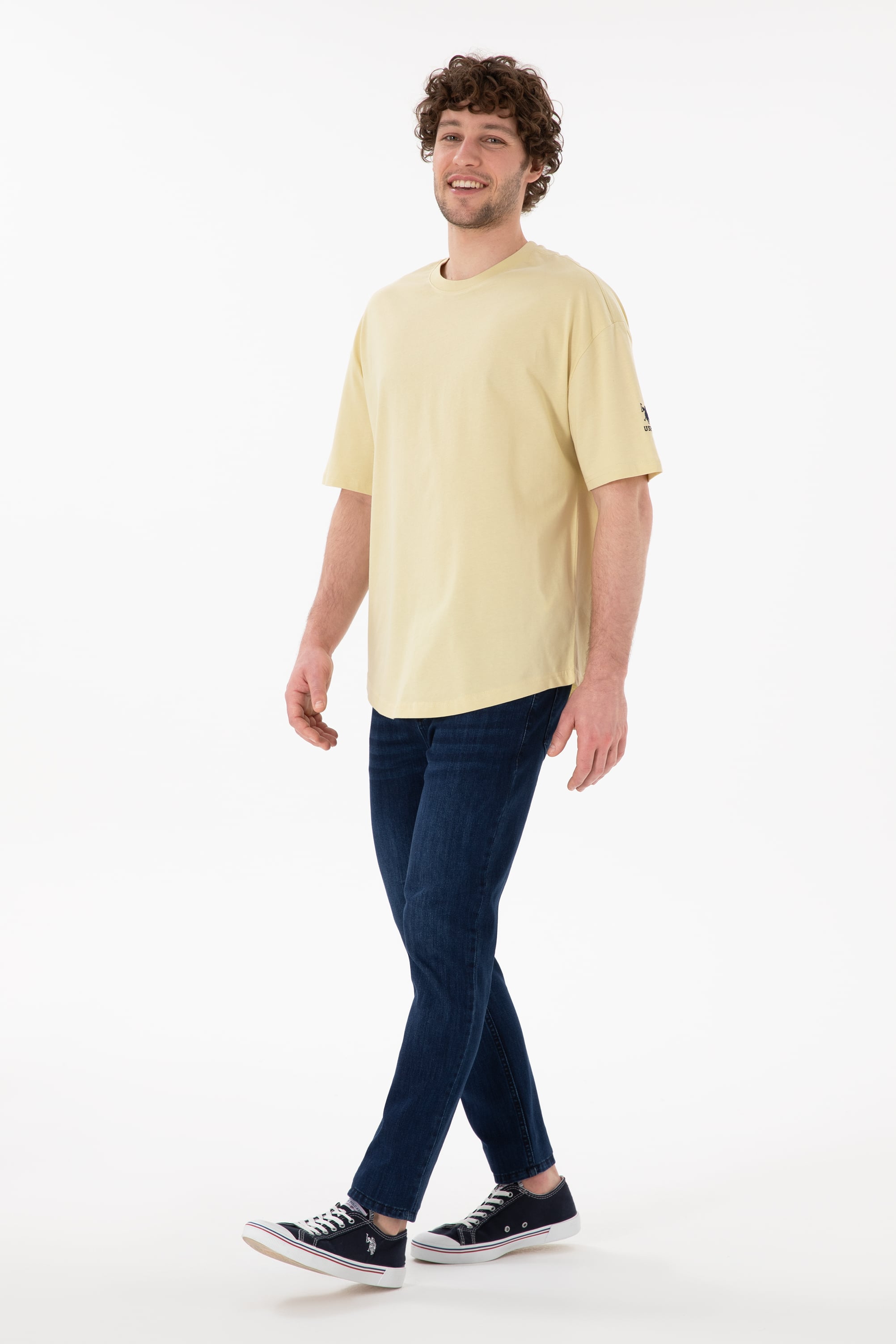 Erkek Long Fit Bisiklet Yaka Açık Haki Basic Tişört
