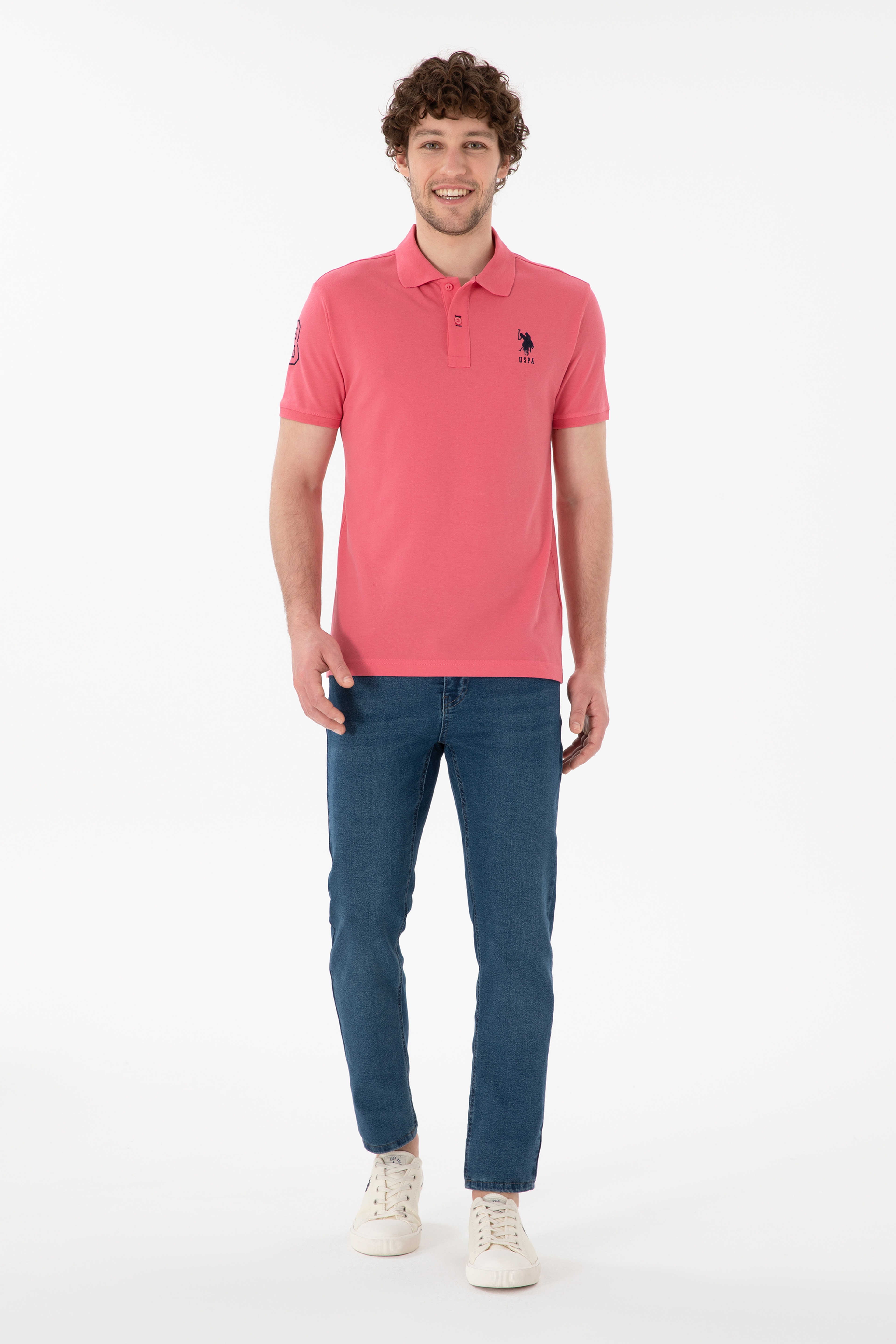Erkek Slim Fit Polo Yaka Pembe Basic Tişört