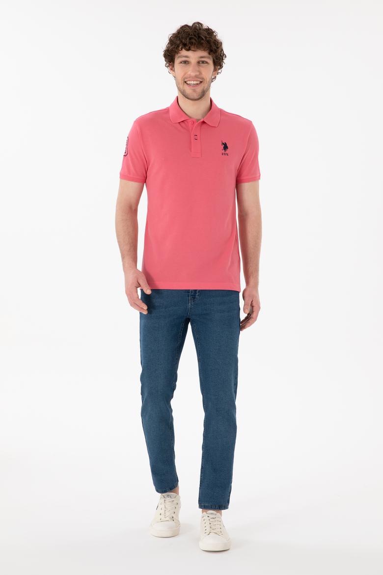 Erkek Slim Fit Polo Yaka Pembe Basic Tişört - 50305929146