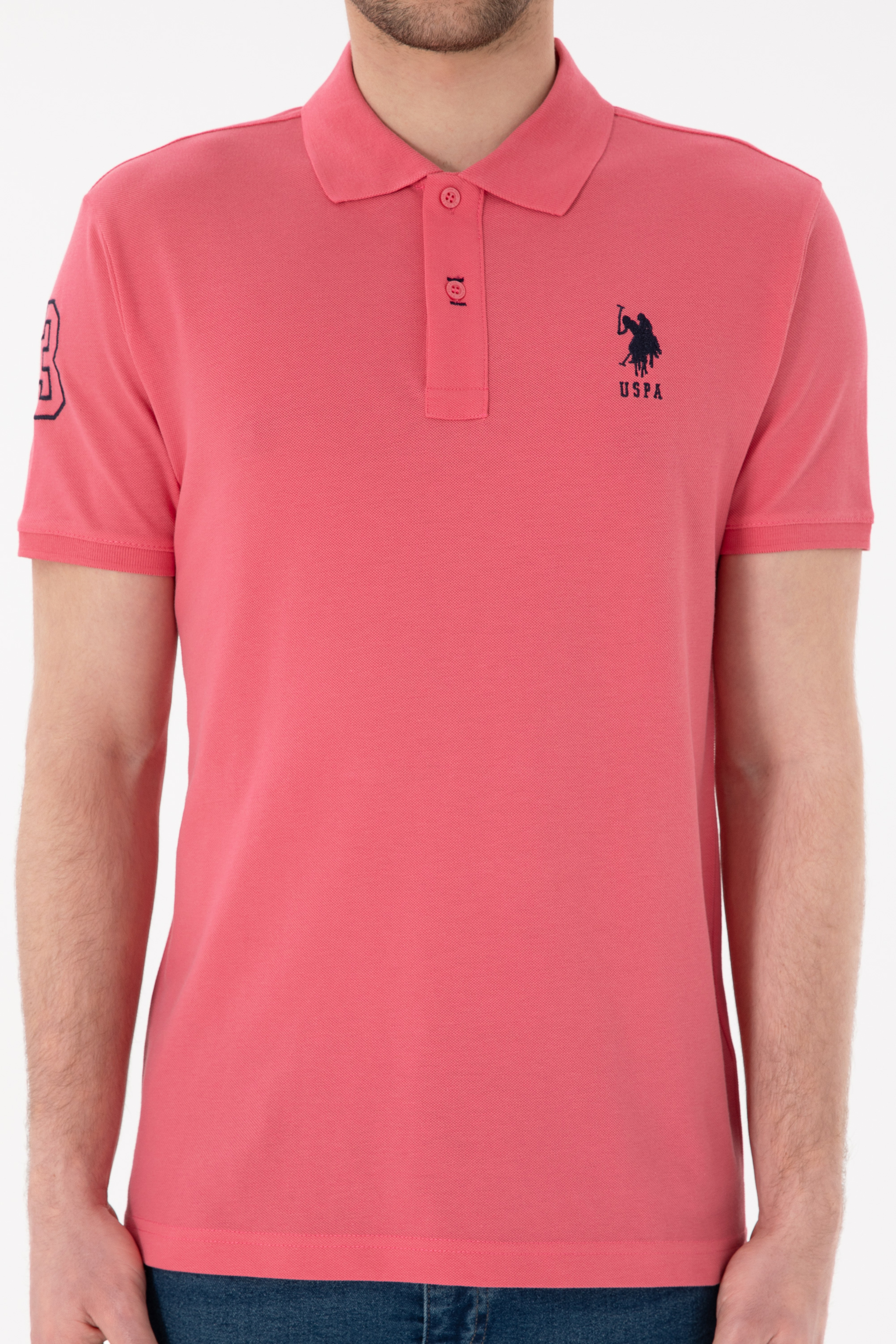 Erkek Slim Fit Polo Yaka Pembe Basic Tişört