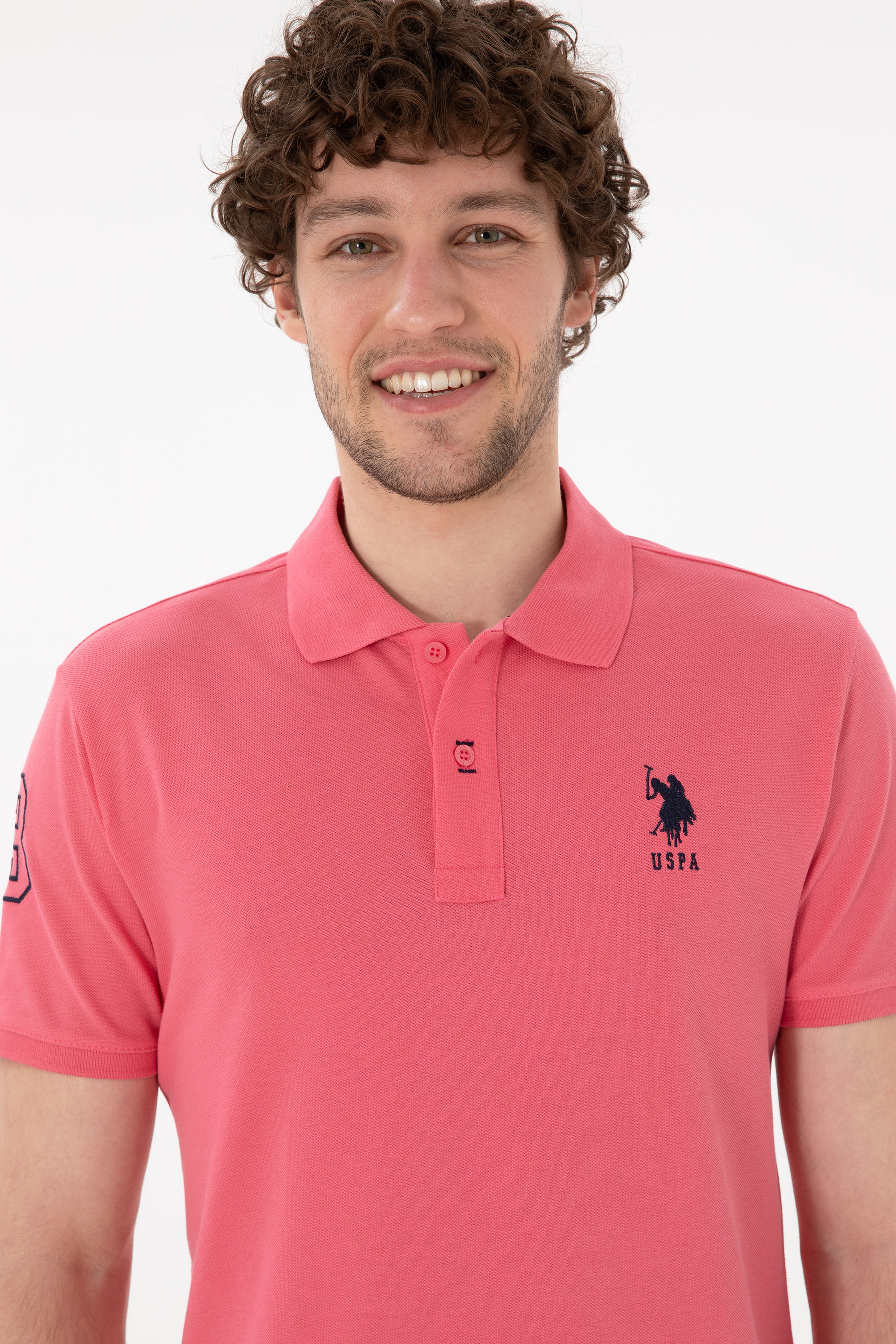 Erkek Slim Fit Polo Yaka Pembe Basic Tişört - Image 3