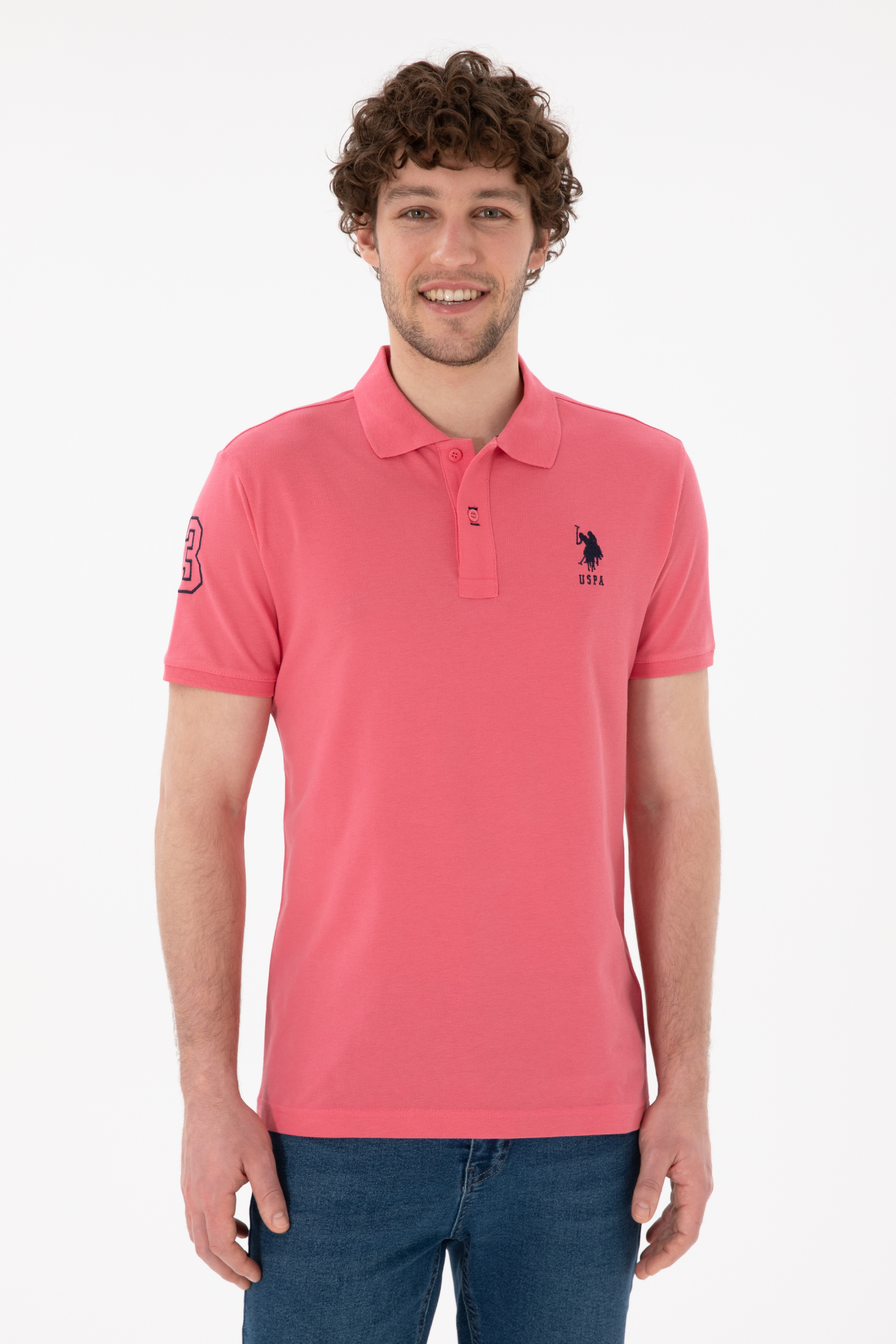 Erkek Slim Fit Polo Yaka Pembe Basic Tişört