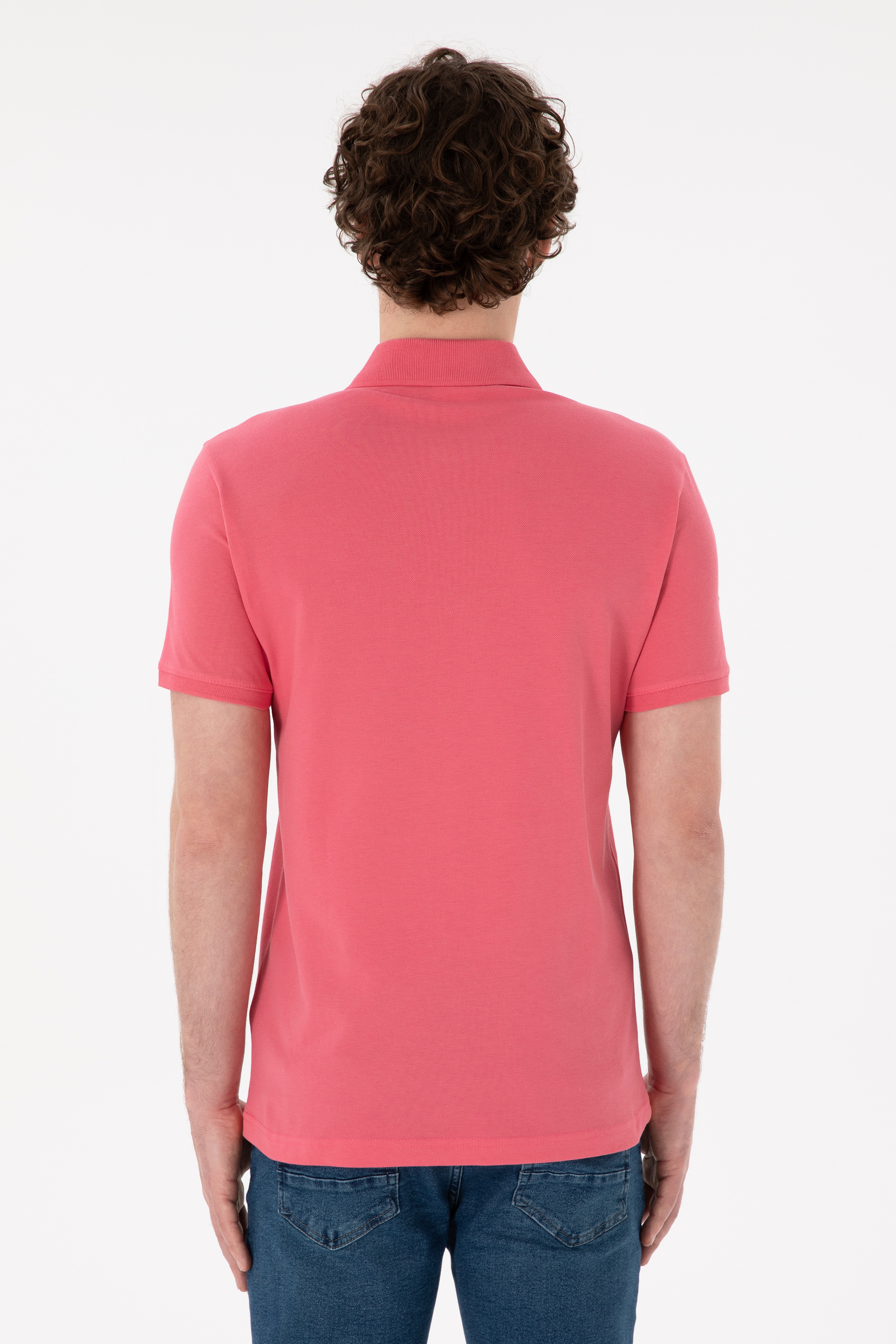 Erkek Slim Fit Polo Yaka Pembe Basic Tişört - Image 6