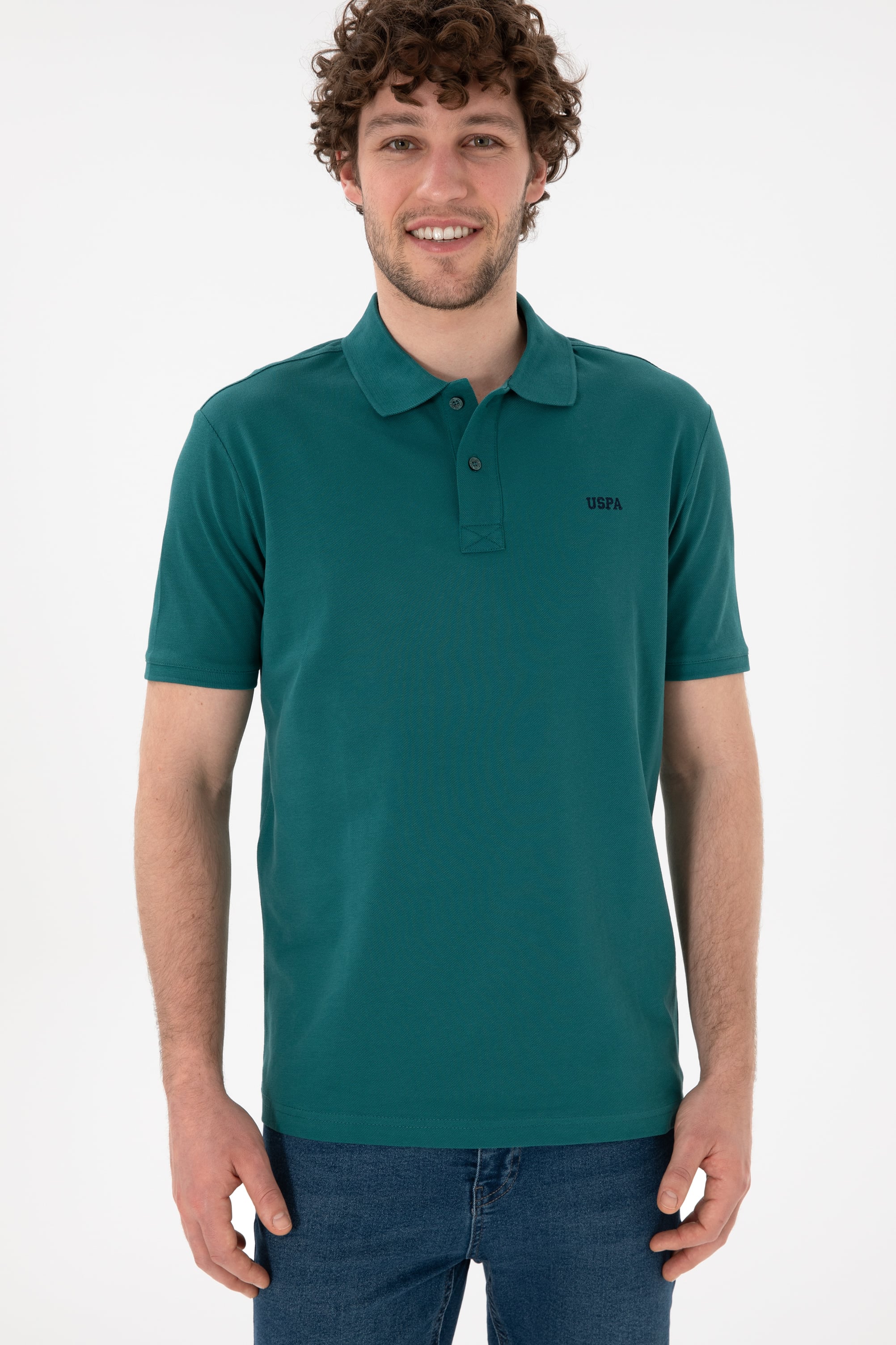 Erkek Regular Fit Polo Yaka Koyu Yeşil Basic Tişört - Image 4