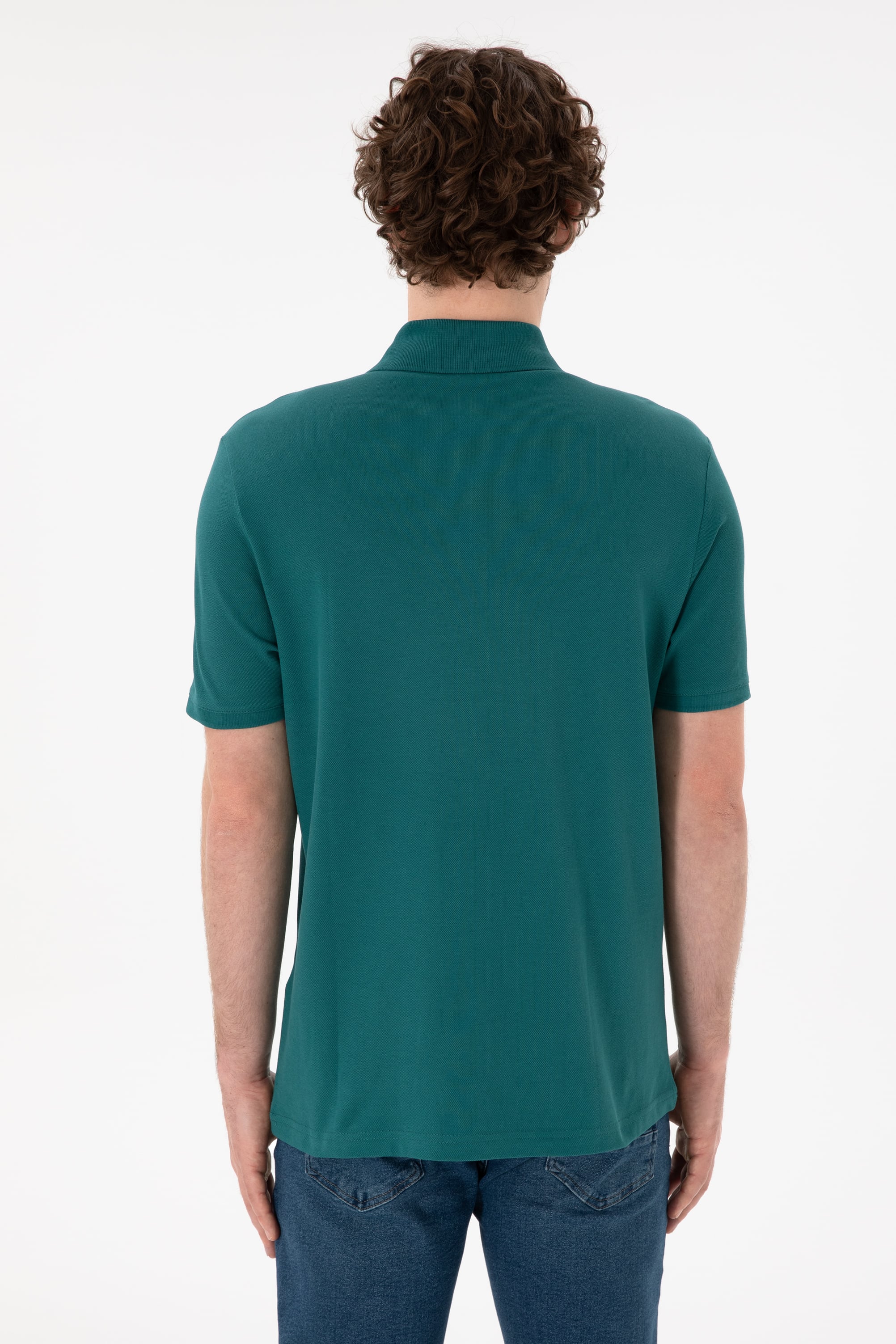 Erkek Regular Fit Polo Yaka Koyu Yeşil Basic Tişört - Image 6
