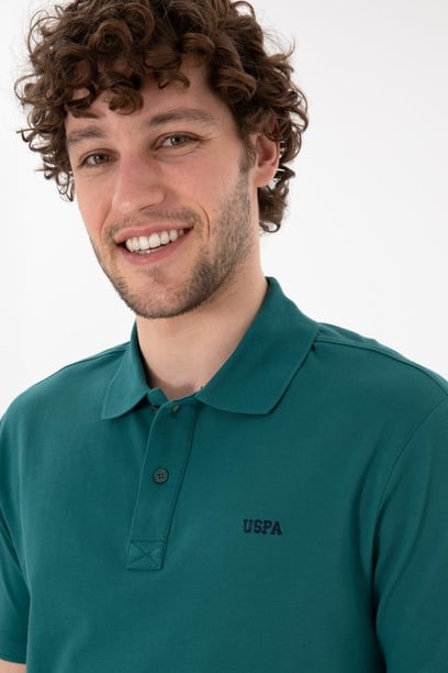 Erkek Regular Fit Polo Yaka Koyu Yeşil Basic Tişört