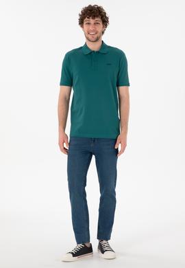 Erkek Regular Fit Polo Yaka Koyu Yeşil Basic Tişört - 50306007068