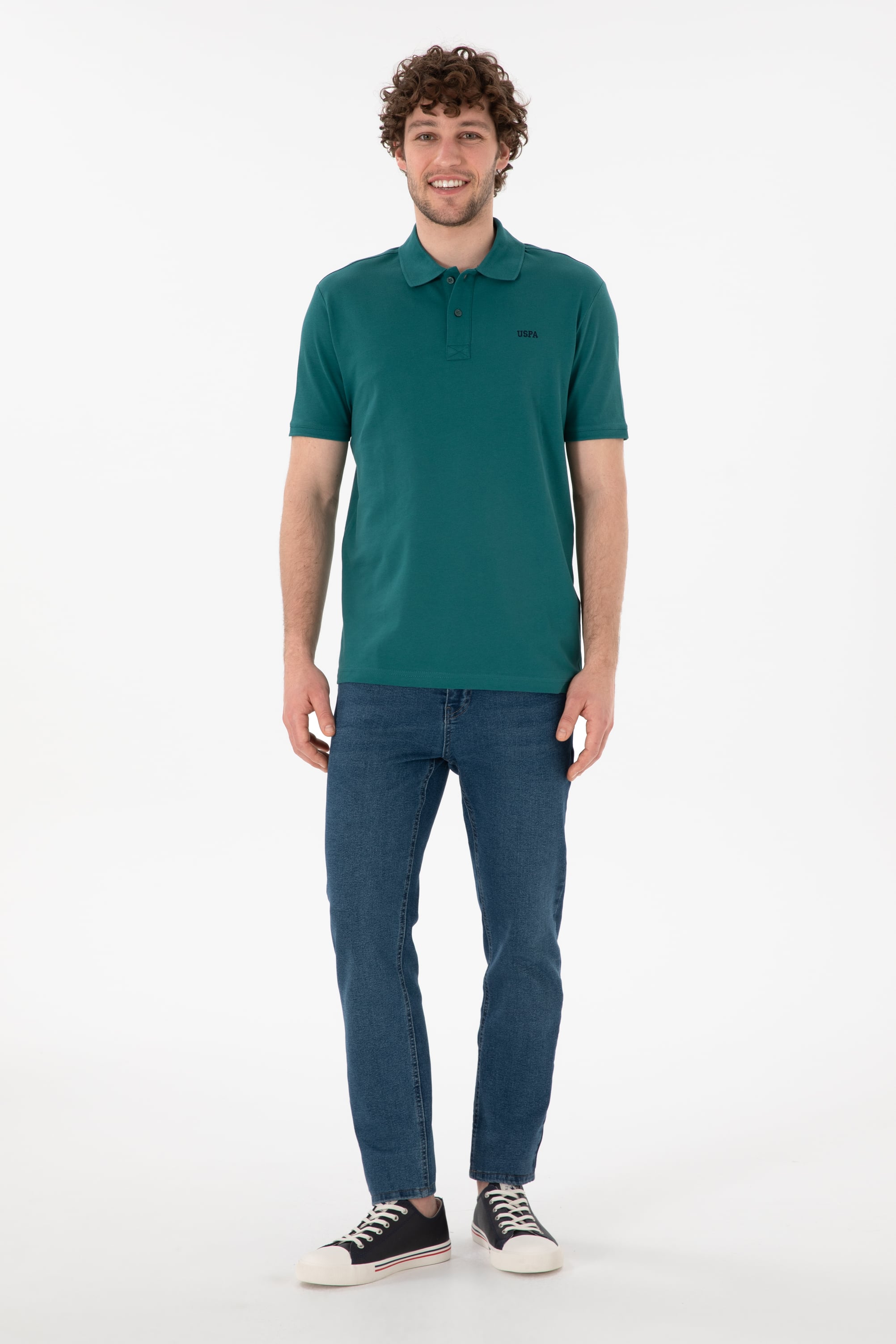 Erkek Regular Fit Polo Yaka Koyu Yeşil Basic Tişört - Image 5