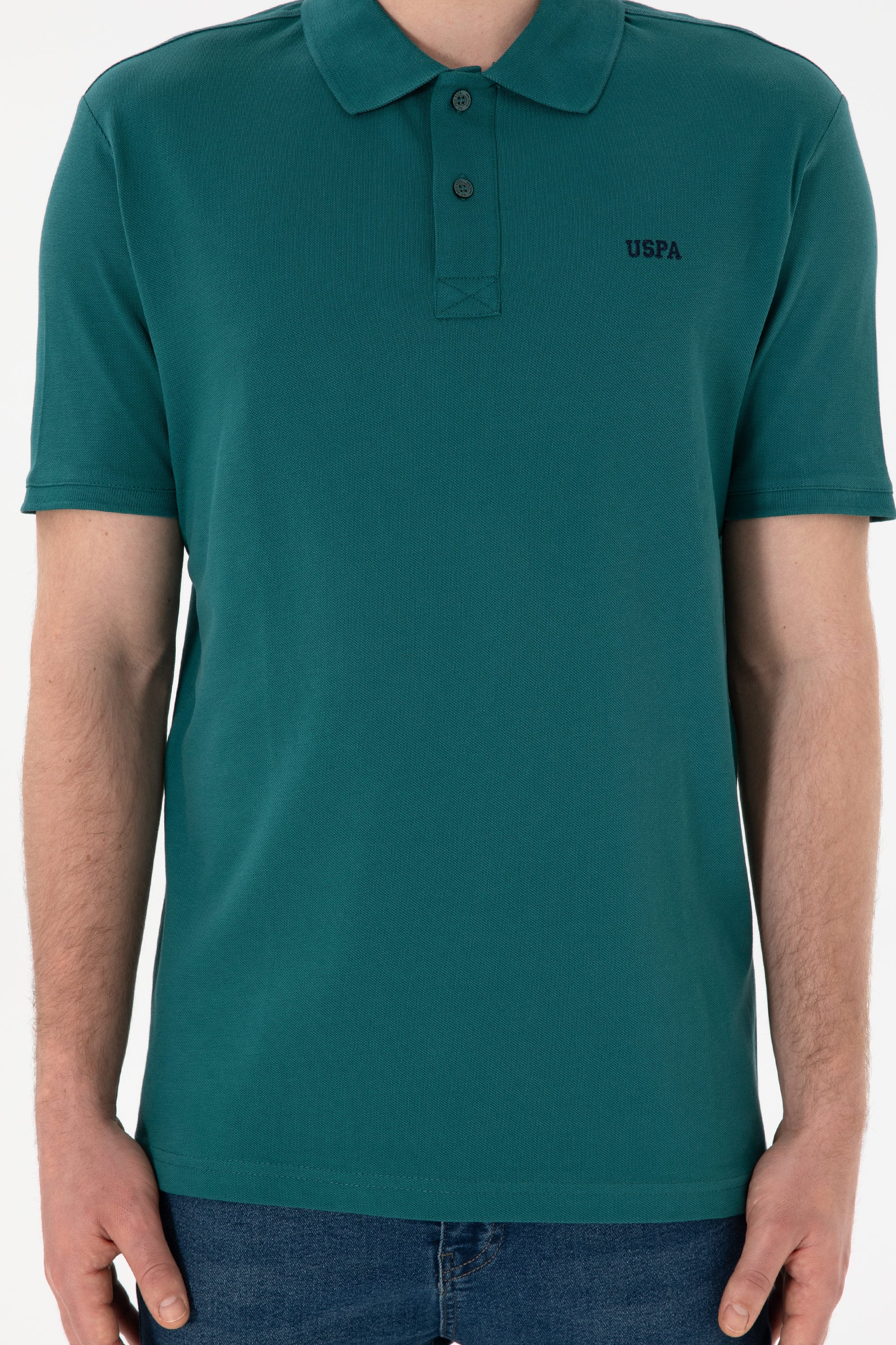 Erkek Regular Fit Polo Yaka Koyu Yeşil Basic Tişört - Image 7
