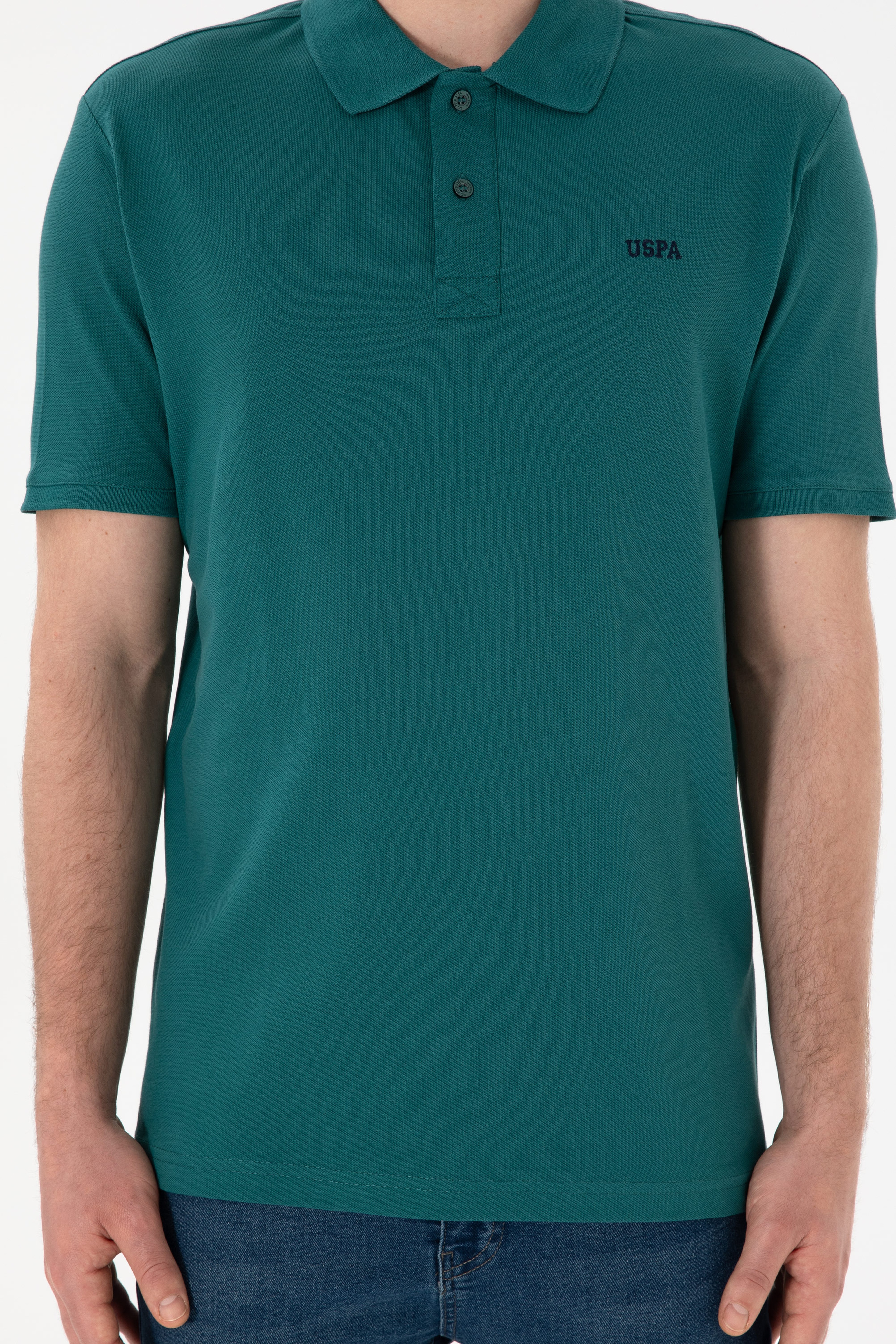 Erkek Regular Fit Polo Yaka Koyu Yeşil Basic Tişört