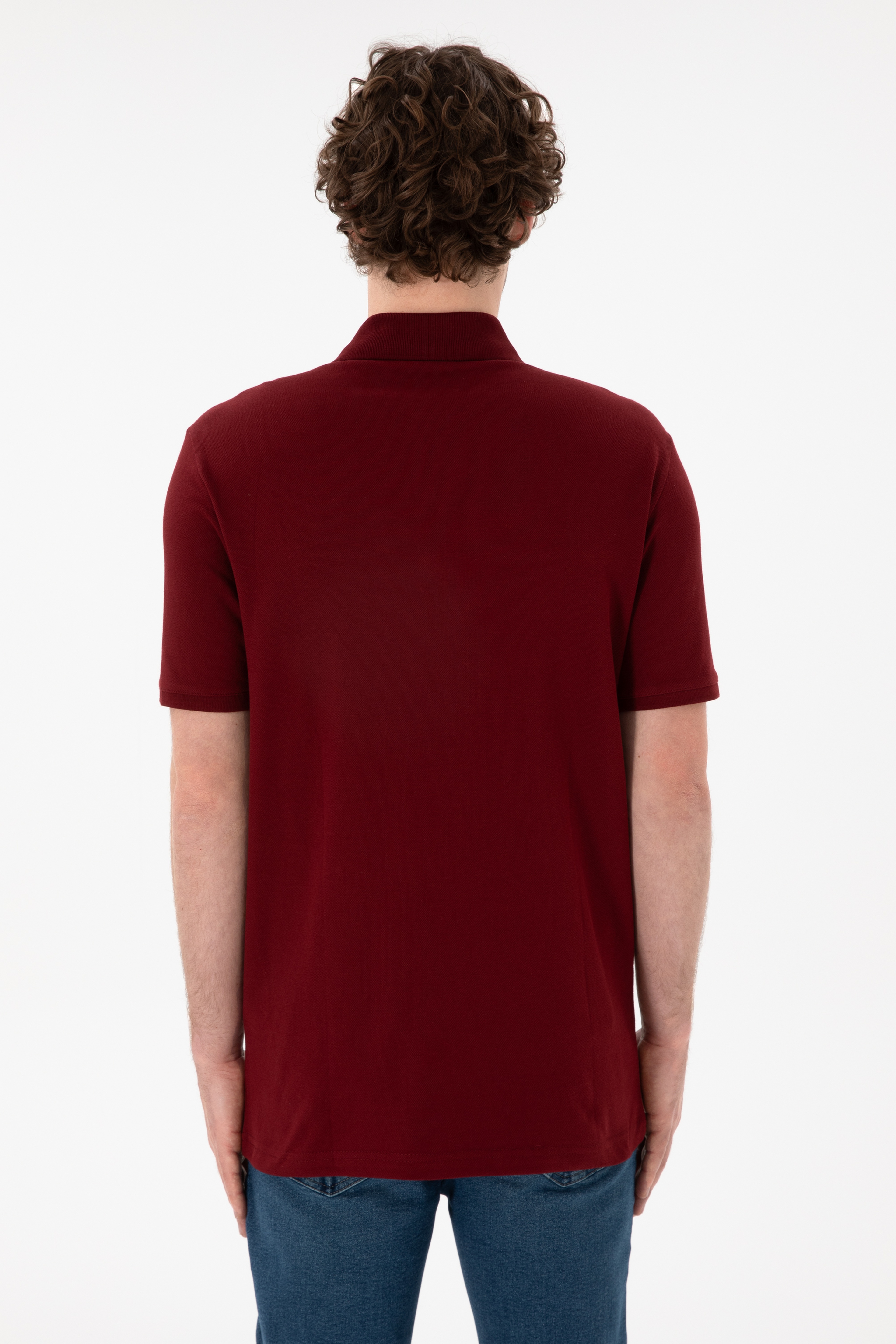 Erkek Regular Fit Polo Yaka Bordo Basic Tişört