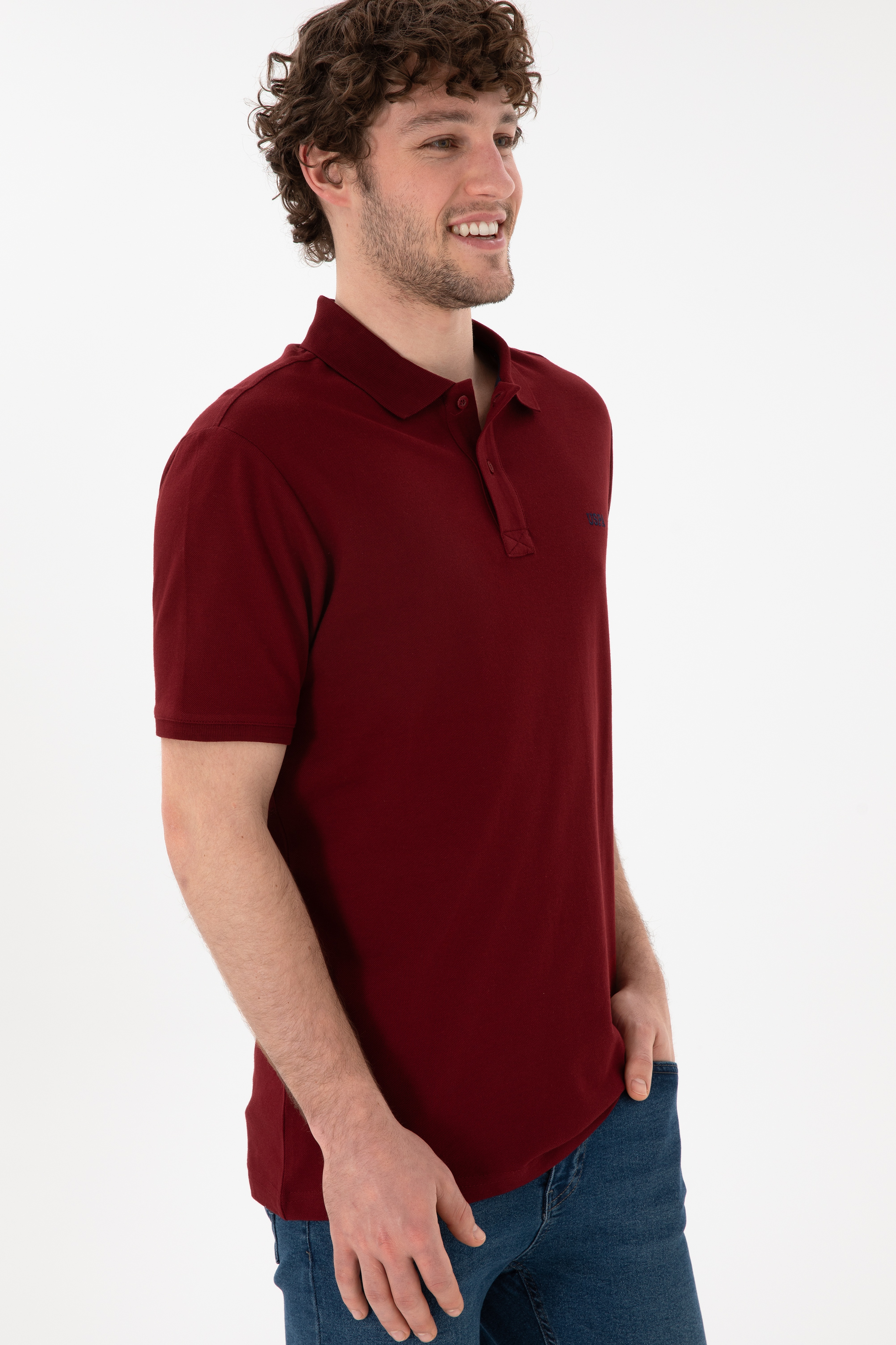 Erkek Regular Fit Polo Yaka Bordo Basic Tişört - Image 4