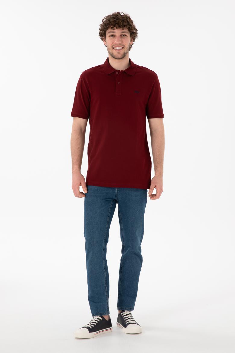 Erkek Regular Fit Polo Yaka Bordo Basic Tişört - 50306007380