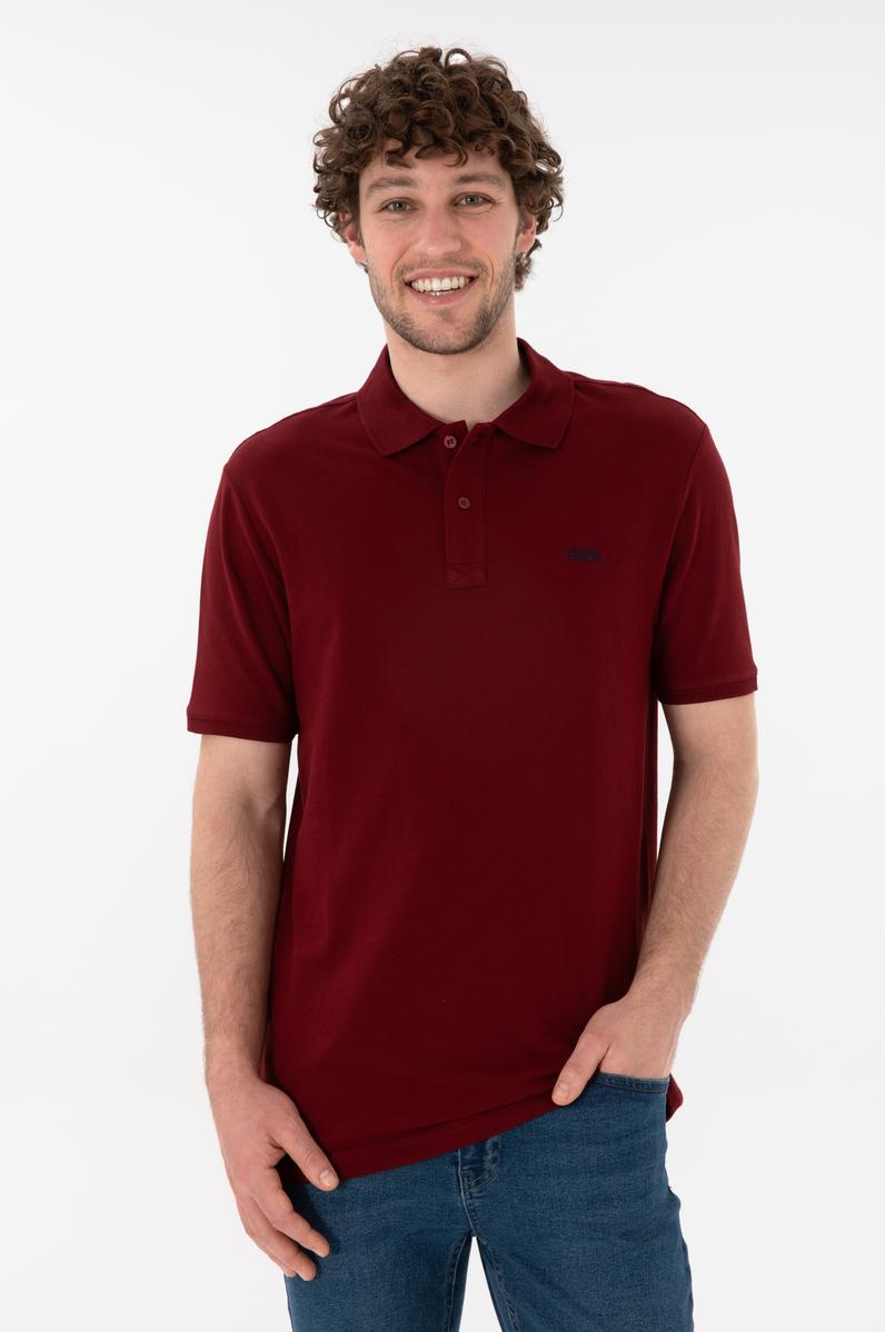 Erkek Regular Fit Polo Yaka Bordo Basic Tişört