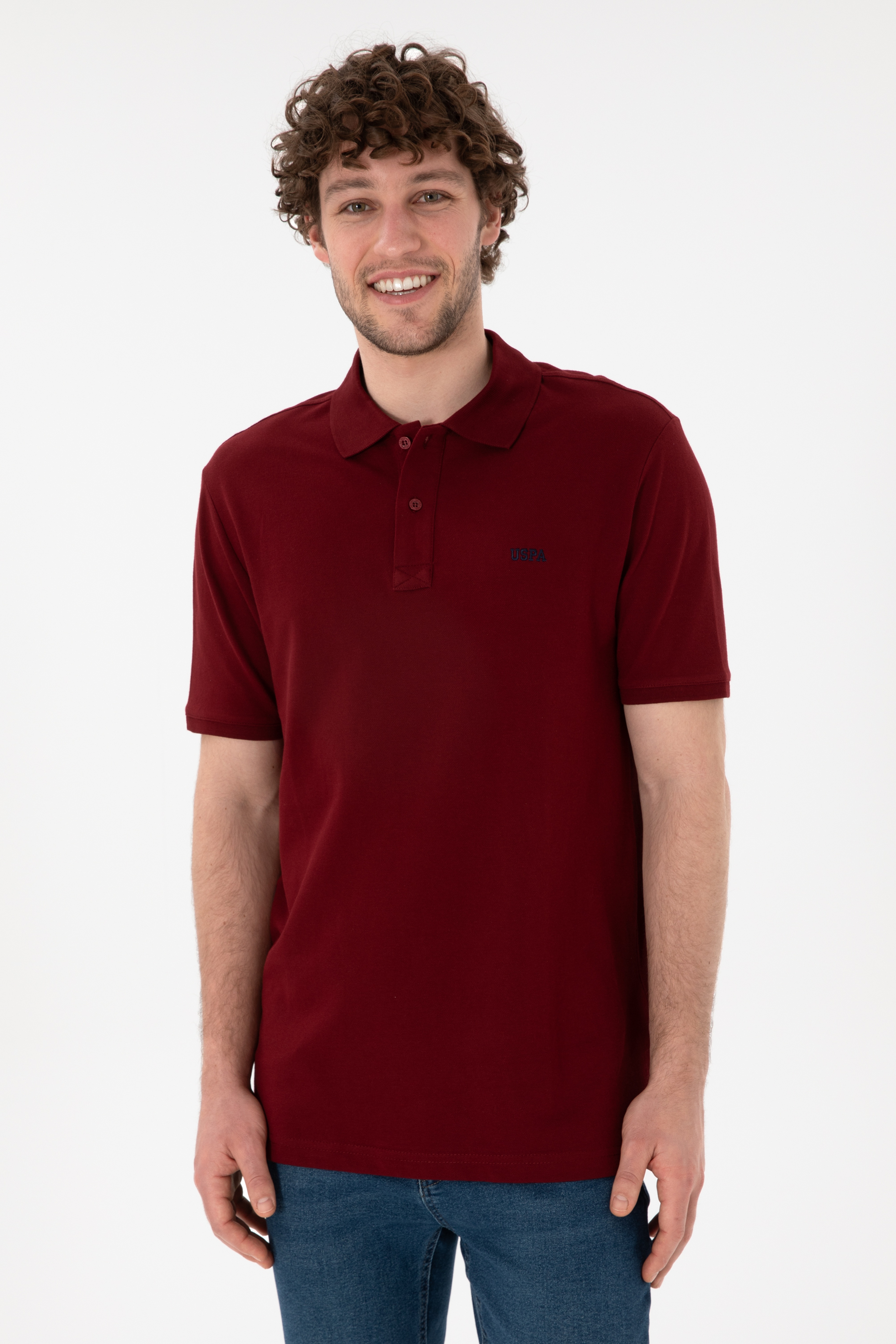Erkek Regular Fit Polo Yaka Bordo Basic Tişört - Image 2