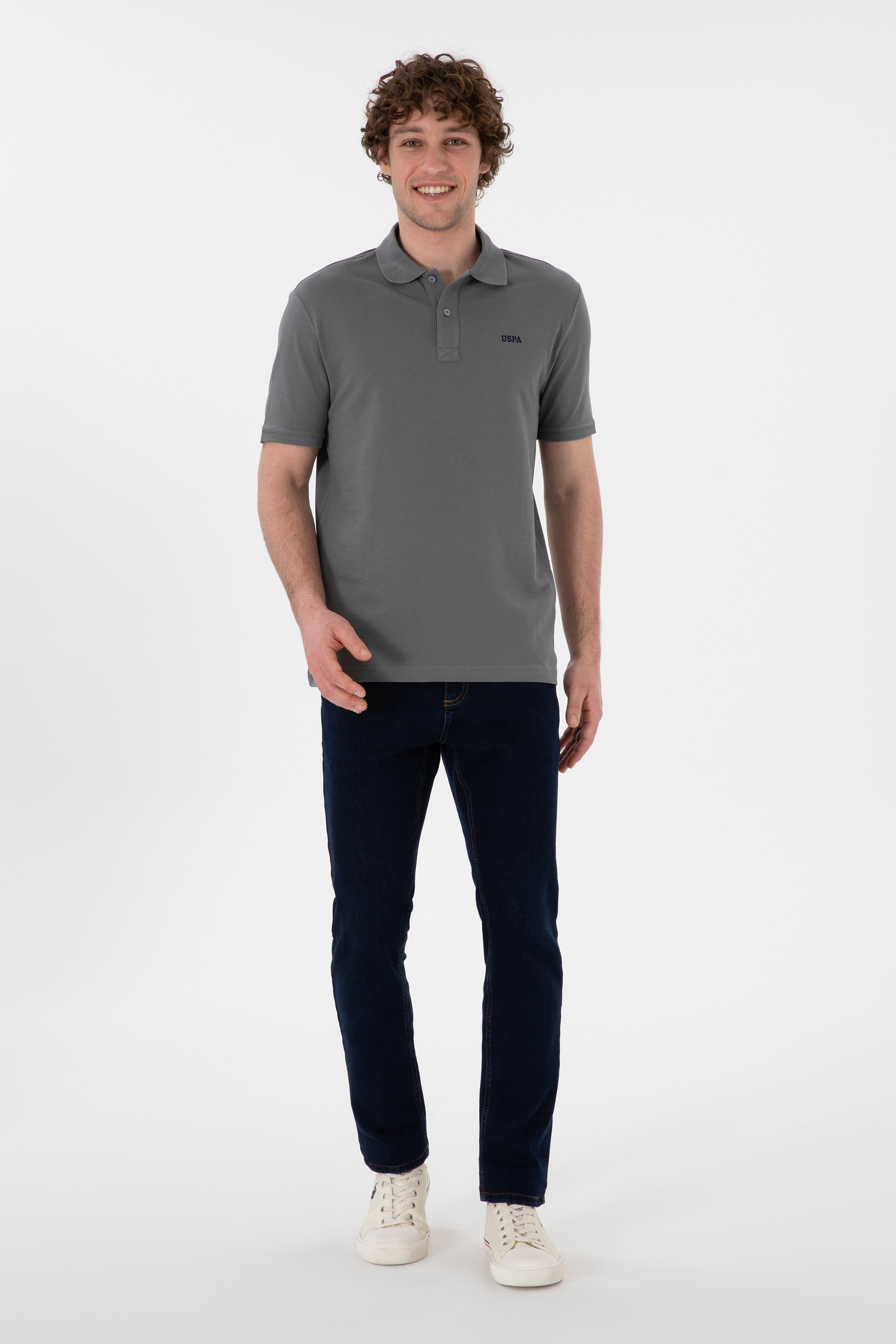 Erkek Regular Fit Polo Yaka Gri Basic Tişört