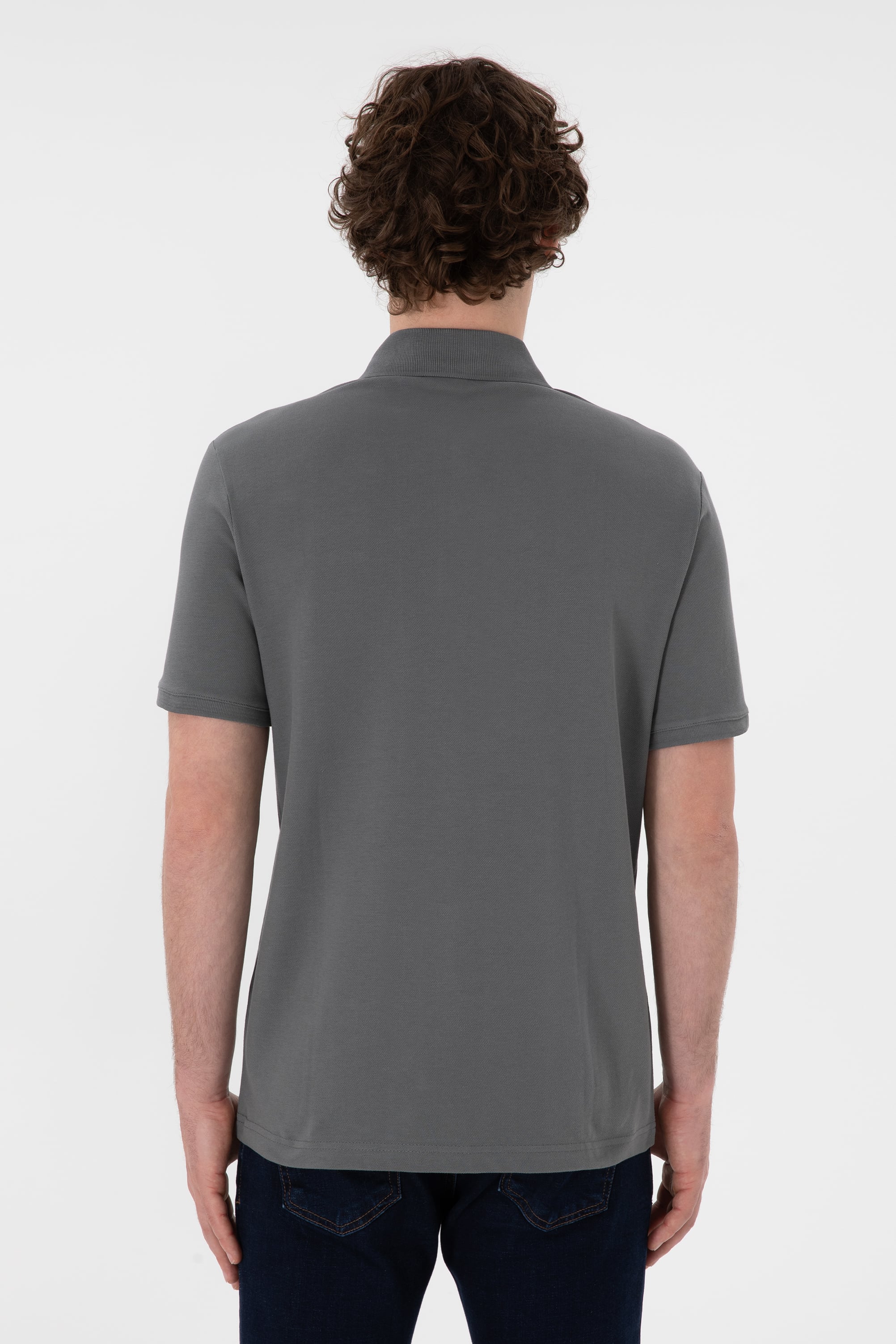 Erkek Regular Fit Polo Yaka Gri Basic Tişört