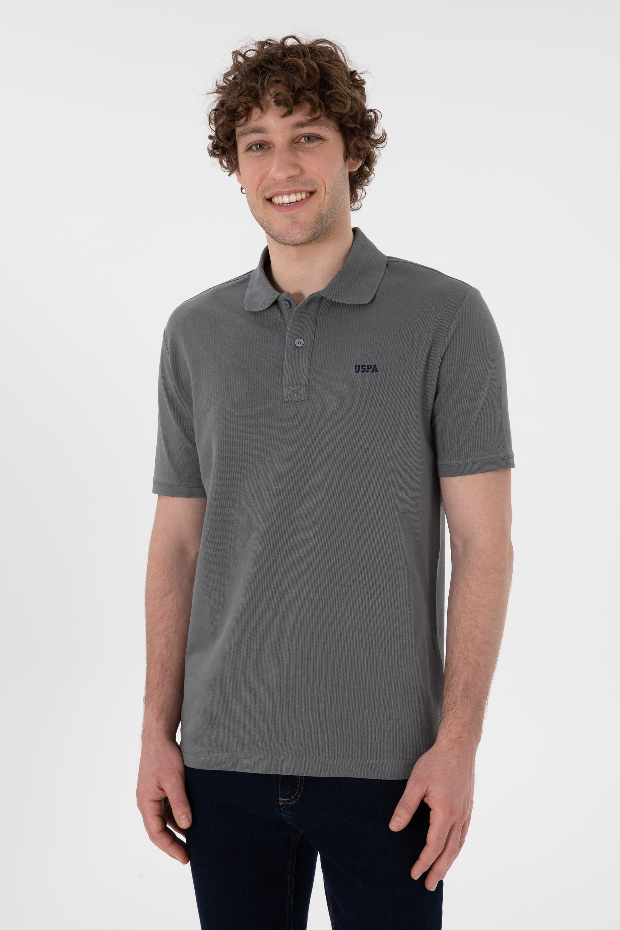Erkek Regular Fit Polo Yaka Gri Basic Tişört - Image 2