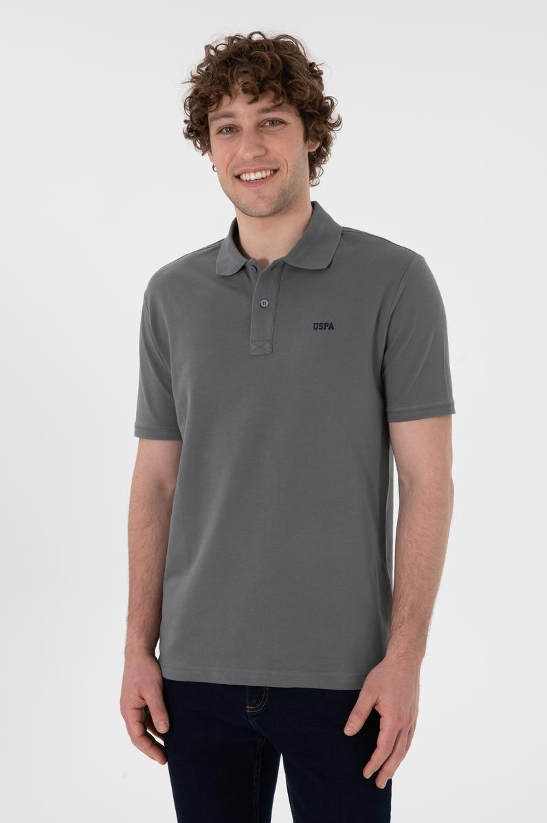 Erkek Regular Fit Polo Yaka Gri Basic Tişört
