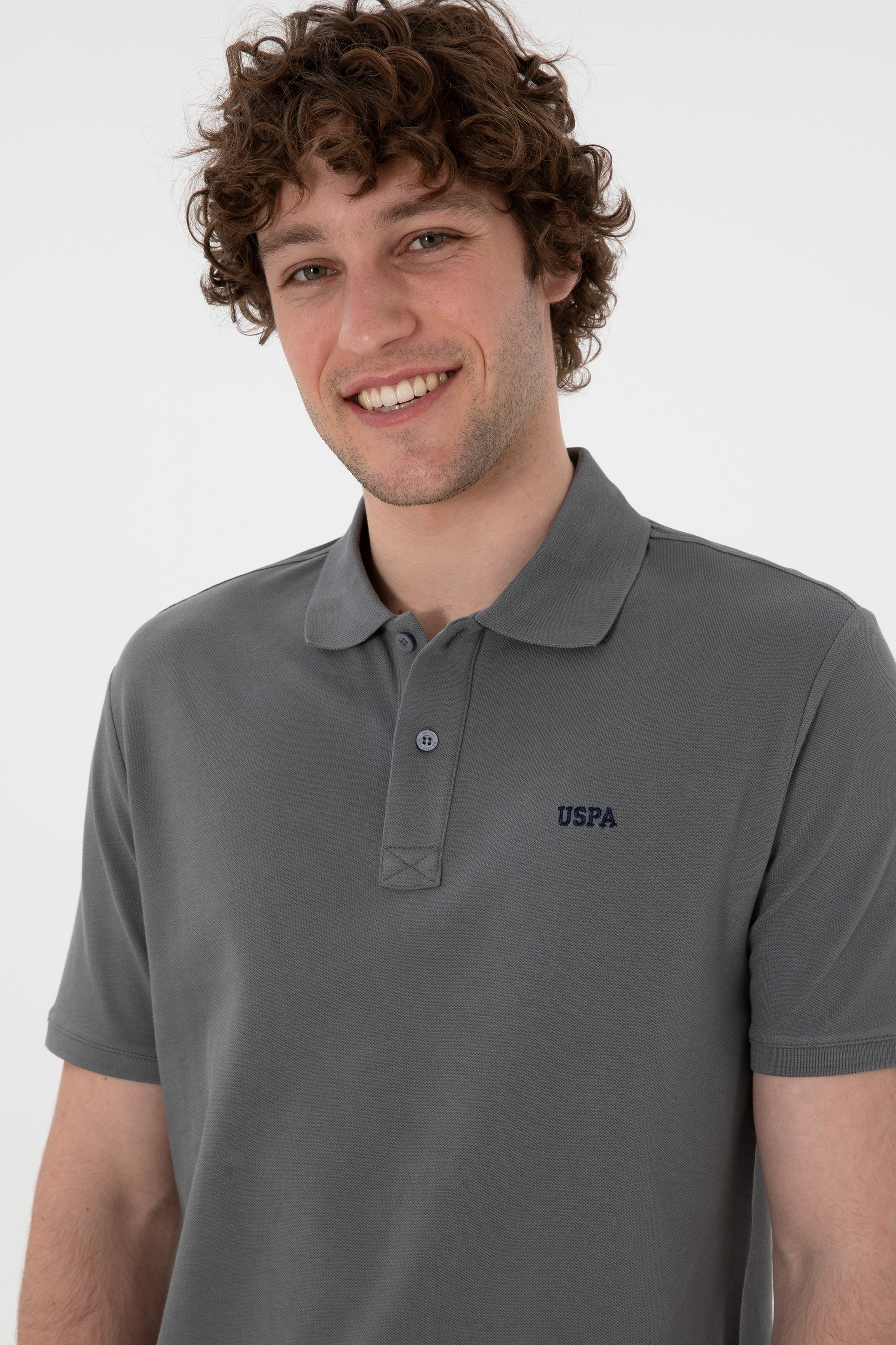 Erkek Regular Fit Polo Yaka Gri Basic Tişört