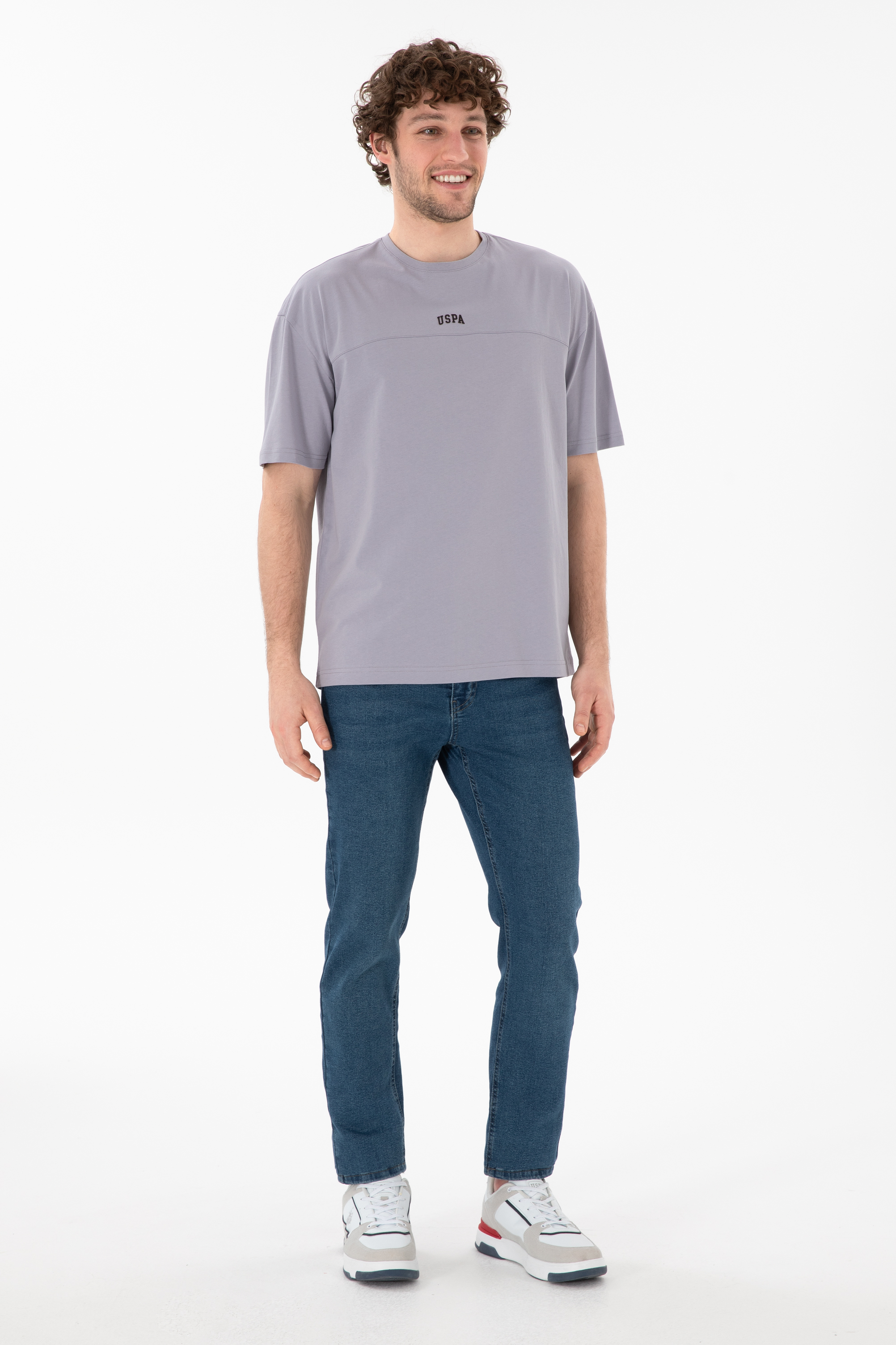Erkek Comfort Fit Bisiklet Yaka Gri Tişört