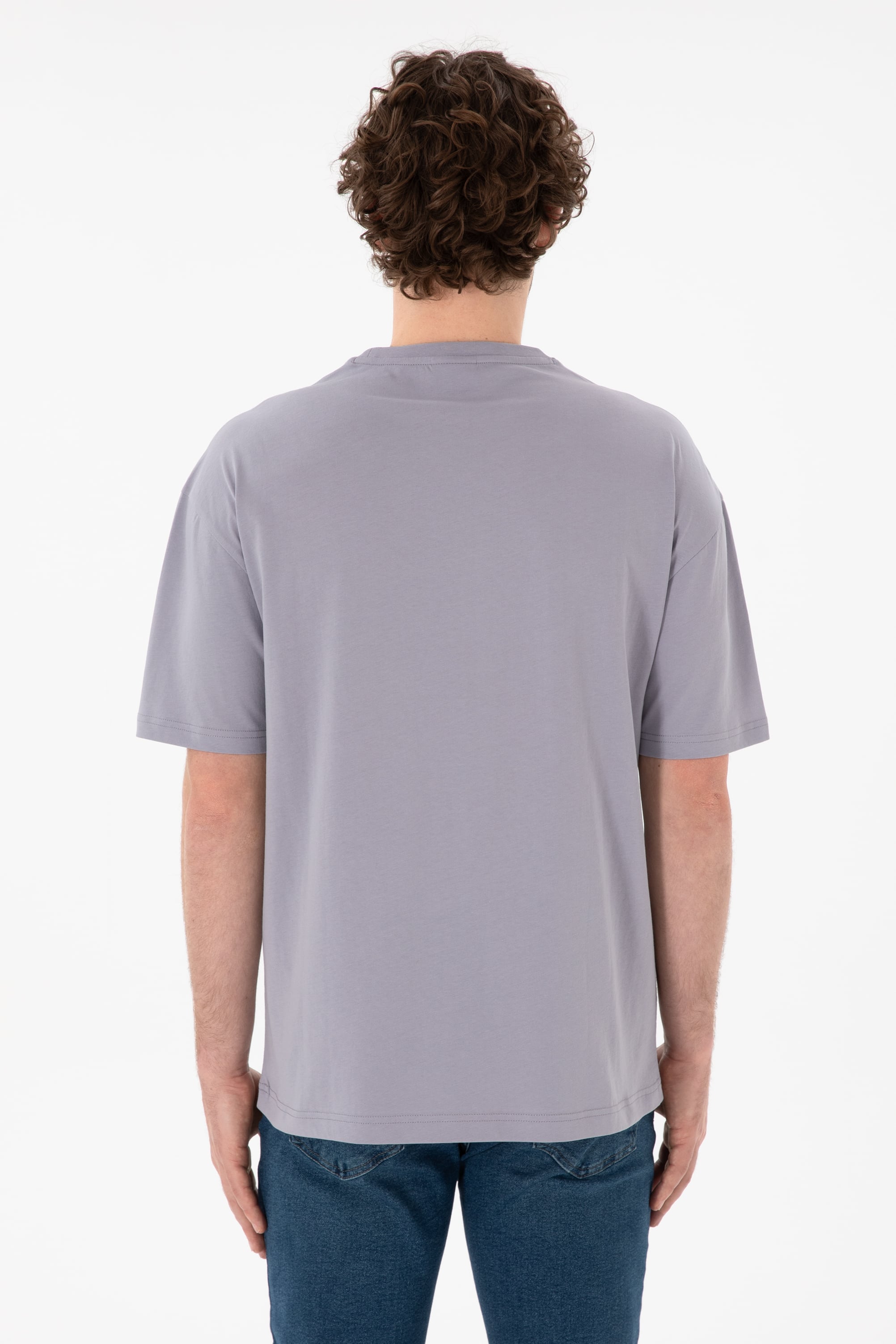 Erkek Comfort Fit Bisiklet Yaka Gri Tişört - Image 6