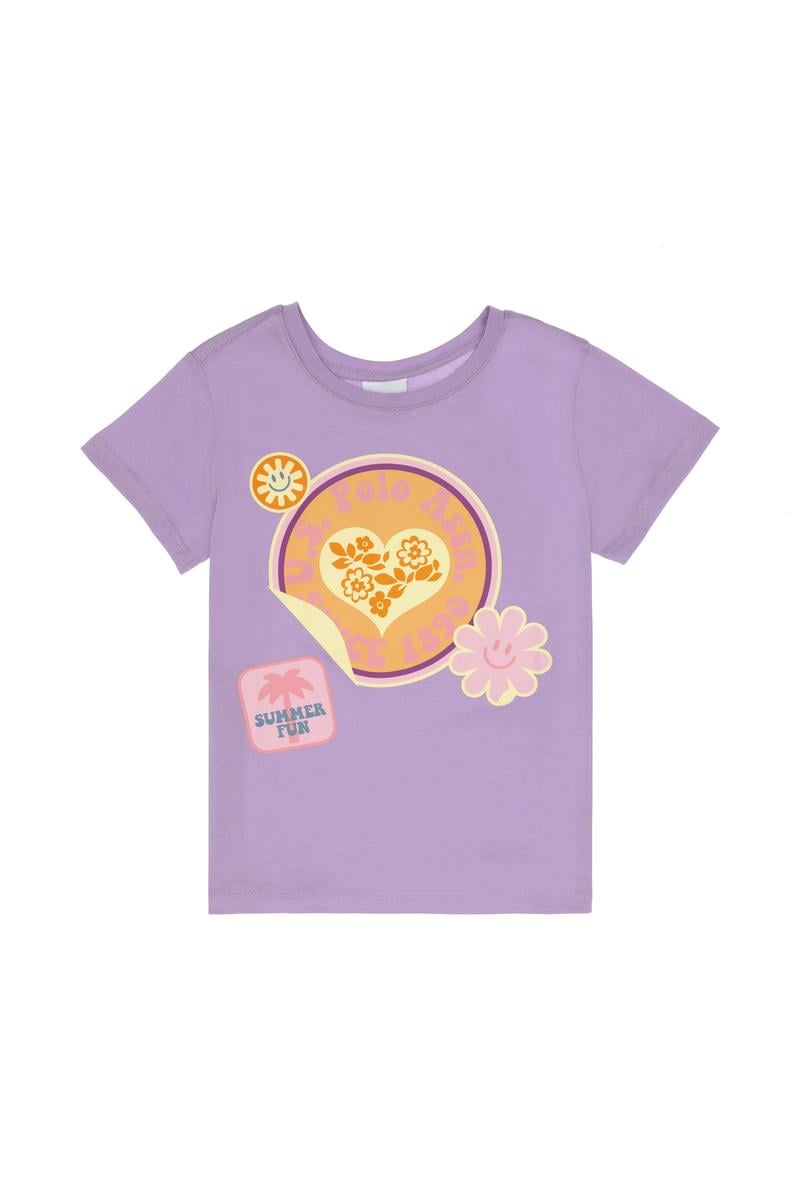 Kız Çocuk Lila Bisiklet Yaka Baskılı Pamuk Tişört