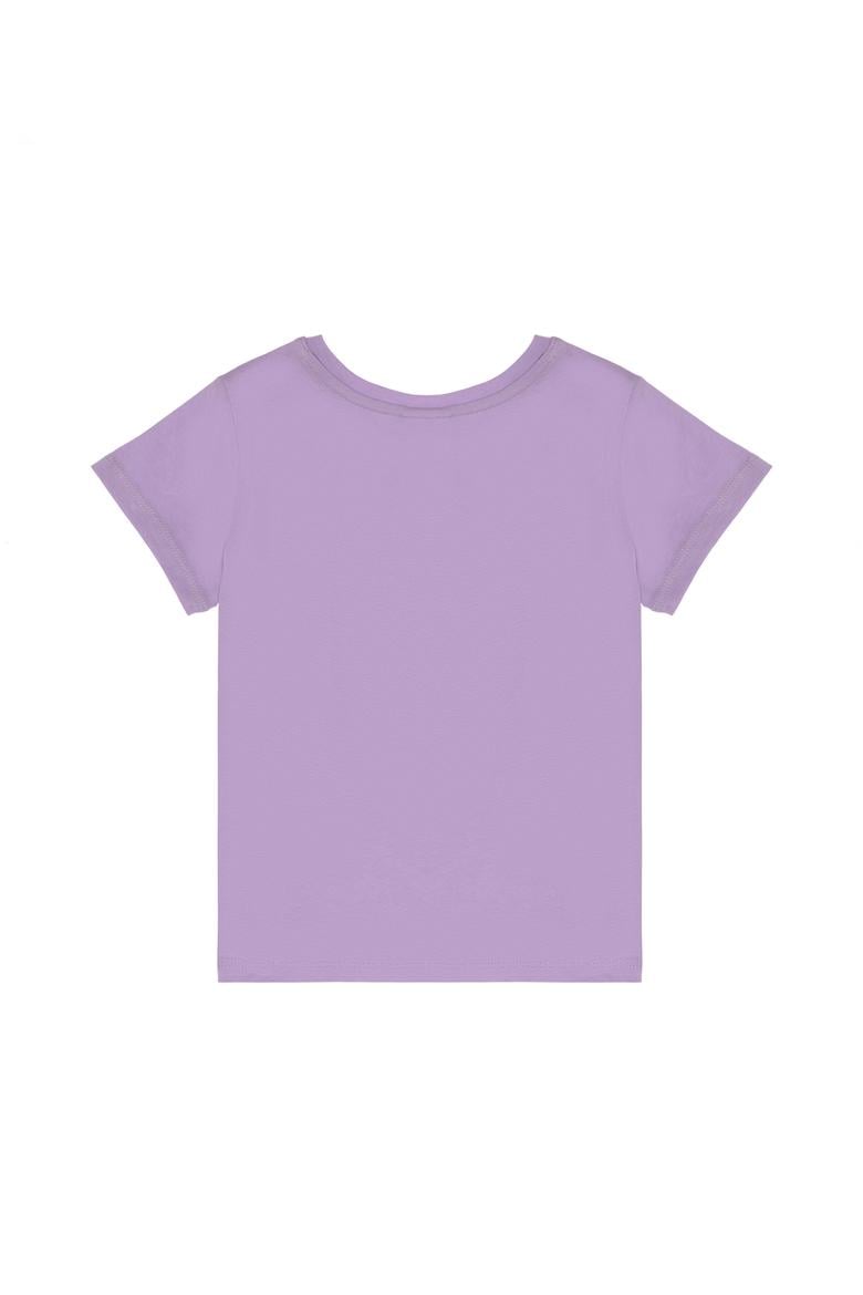 Kız Çocuk Lila Bisiklet Yaka Baskılı Pamuk Tişört - 50306214009