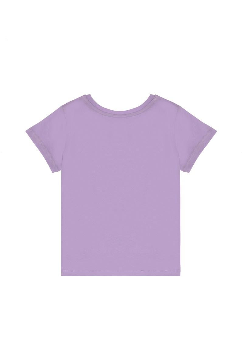 Kız Çocuk Lila Bisiklet Yaka Baskılı Pamuk Tişört