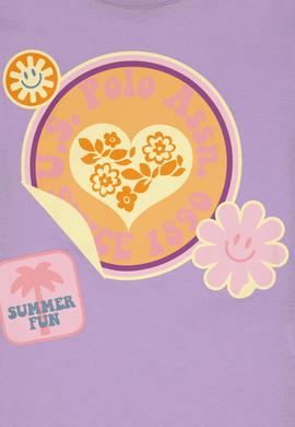 Kız Çocuk Lila Bisiklet Yaka Baskılı Pamuk Tişört - 50306214009