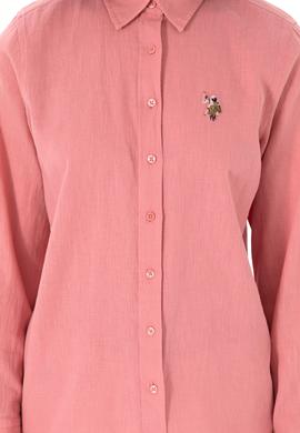 Kadın Pembe Keten Karışımlı Uzun Kollu Basic Gömlek - 50298098107
