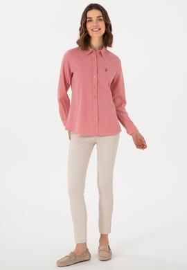 Kadın Pembe Keten Karışımlı Uzun Kollu Basic Gömlek - 50298098107