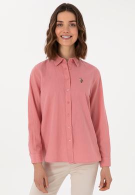 Kadın Pembe Keten Karışımlı Uzun Kollu Basic Gömlek - 50298098107