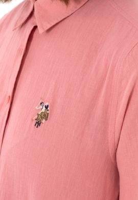 Kadın Pembe Keten Karışımlı Uzun Kollu Basic Gömlek - 50298098107