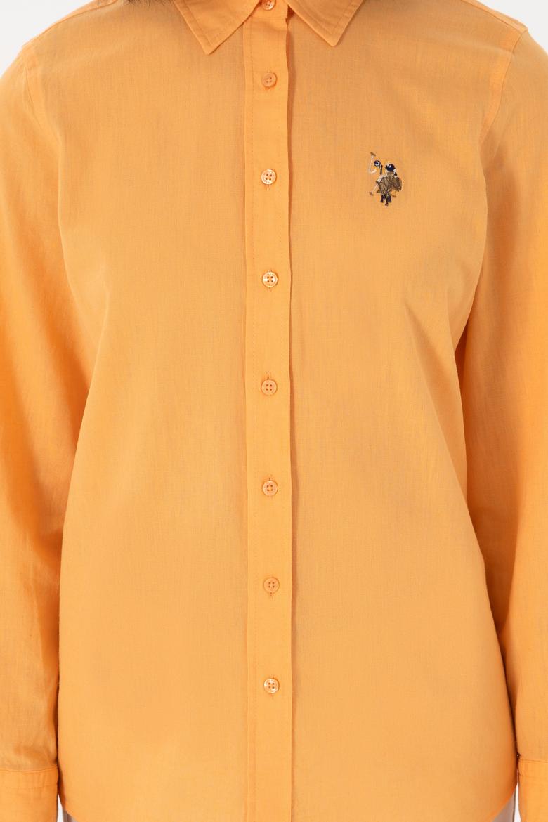 Kadın Turuncu Keten Karışımlı  Uzun Kollu Basic Gömlek - 50298098085