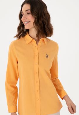 Kadın Turuncu Keten Karışımlı  Uzun Kollu Basic Gömlek - 50298098085
