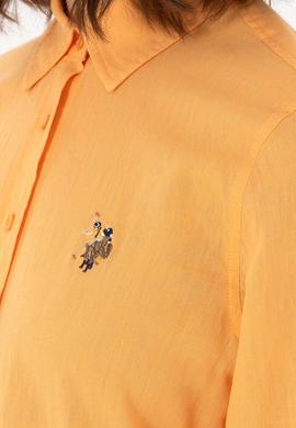 Kadın Turuncu Keten Karışımlı  Uzun Kollu Basic Gömlek - 50298098085