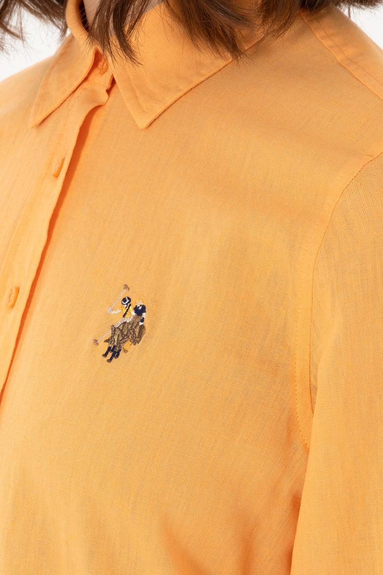 Kadın Turuncu Keten Karışımlı  Uzun Kollu Basic Gömlek - 50298098085