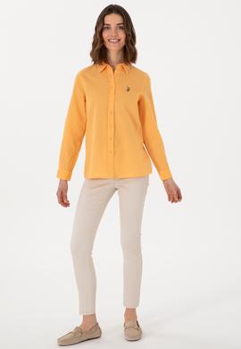 Kadın Turuncu Keten Karışımlı  Uzun Kollu Basic Gömlek - 50298098085