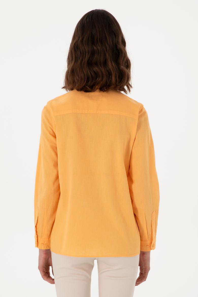 Kadın Turuncu Keten Karışımlı  Uzun Kollu Basic Gömlek - 50298098085