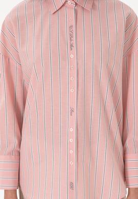 Kadın Pudra Uzun Kollu Çizgili Tunik Gömlek - 50299439003