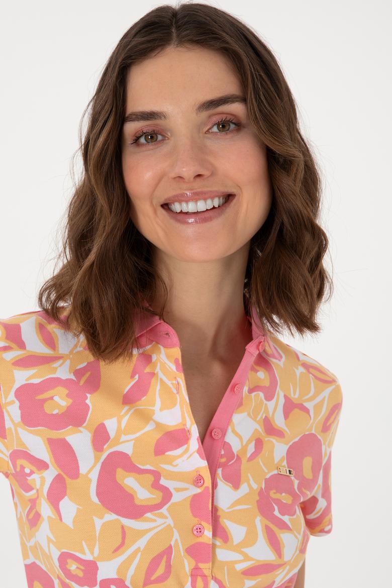 Kadın Pembe Polo Yaka Tişört - 50299537013