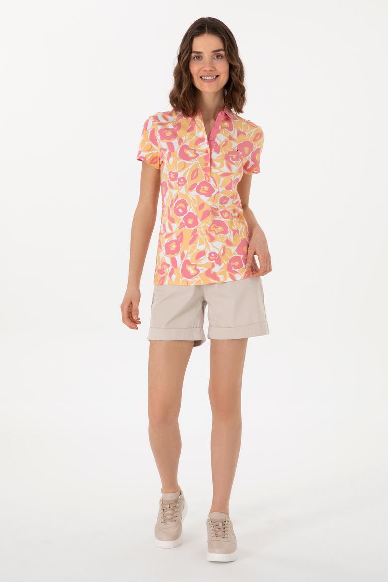 Kadın Pembe Polo Yaka Tişört - 50299537013