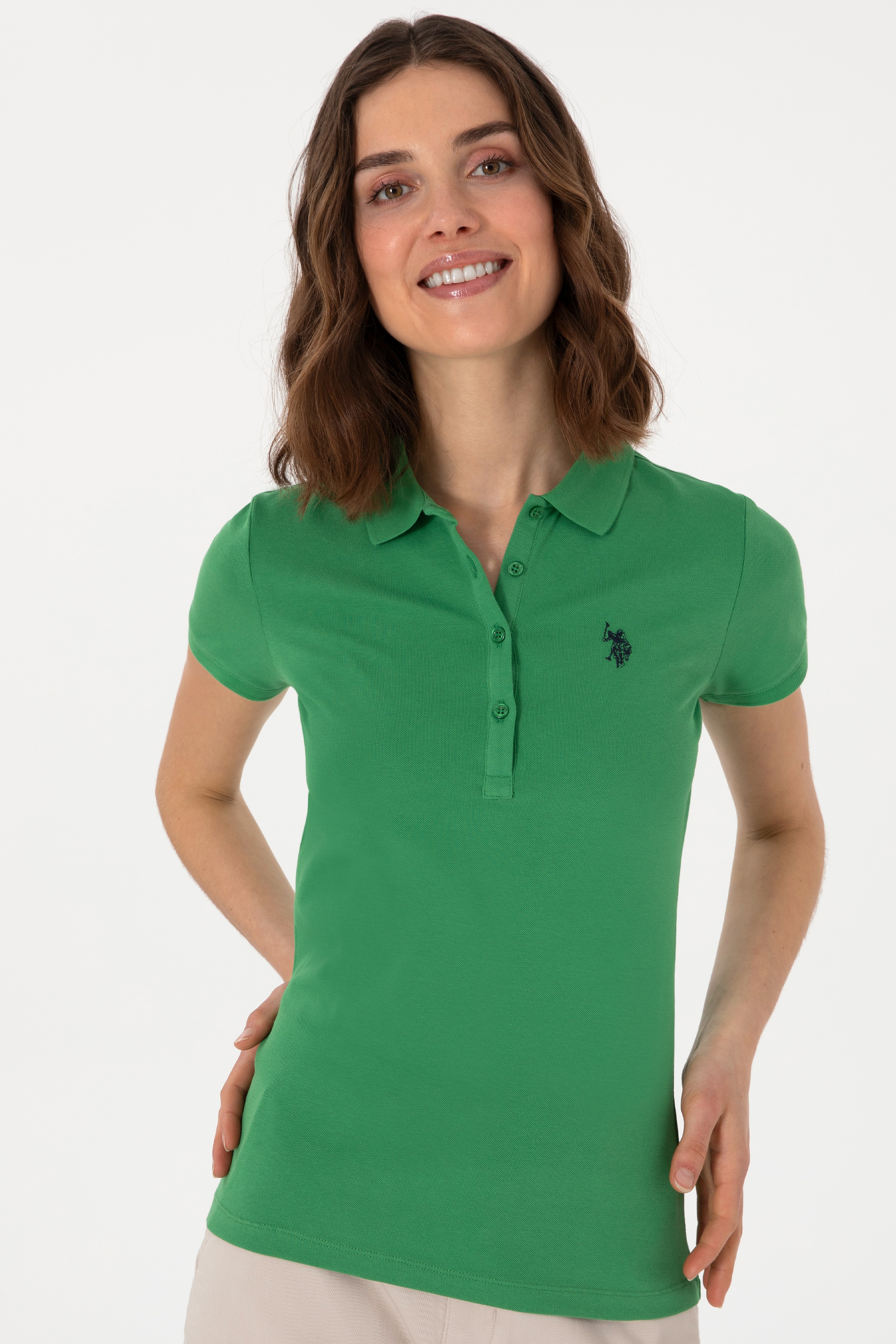 Kadın Yeşil Polo Yaka Tişört - Image 3