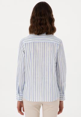 Kadın Açık Mavi Uzun Kollu Çizgili Gömlek - 50299509010