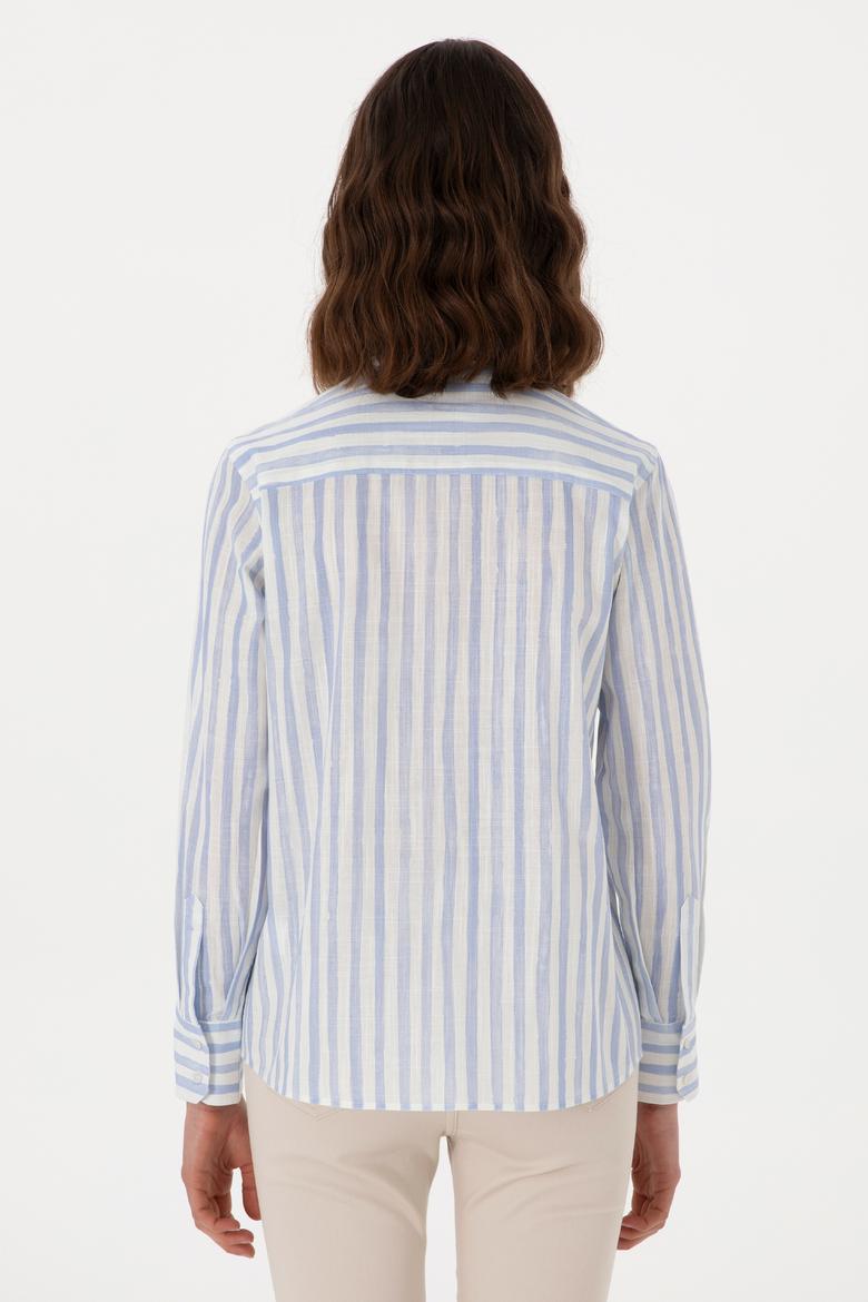 Kadın Açık Mavi Uzun Kollu Çizgili Gömlek - 50299509010