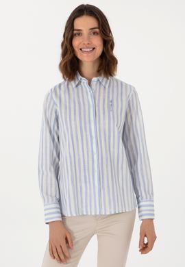 Kadın Açık Mavi Uzun Kollu Çizgili Gömlek - 50299509010